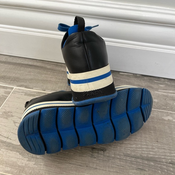 Prada Women’s Platform Leather Black Blue Sneakers. Size 37 - Picture 4 of 6